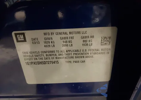 2013 Chevrolet Cruze from USA, damaged, VIN 1G1PA55H5D7279415